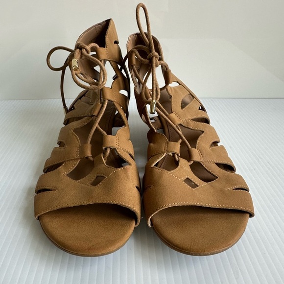 Franco Sarto Lace Up Wedge Sandals Tan Size 9.5 Summer - Picture 2 of 10
